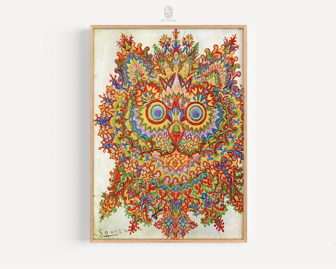 Louis Wain Psychedelic Cat 1930s Kaleidoscopic Cat Face Art Print - Image 2