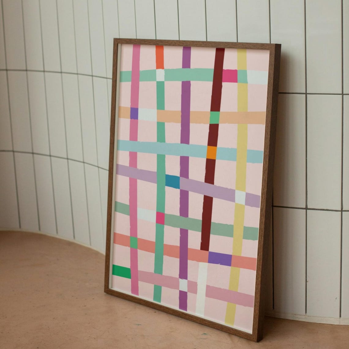 Colorful Pastel Plaid Woven Grid Geometric Abstract Art Poster - Image 3