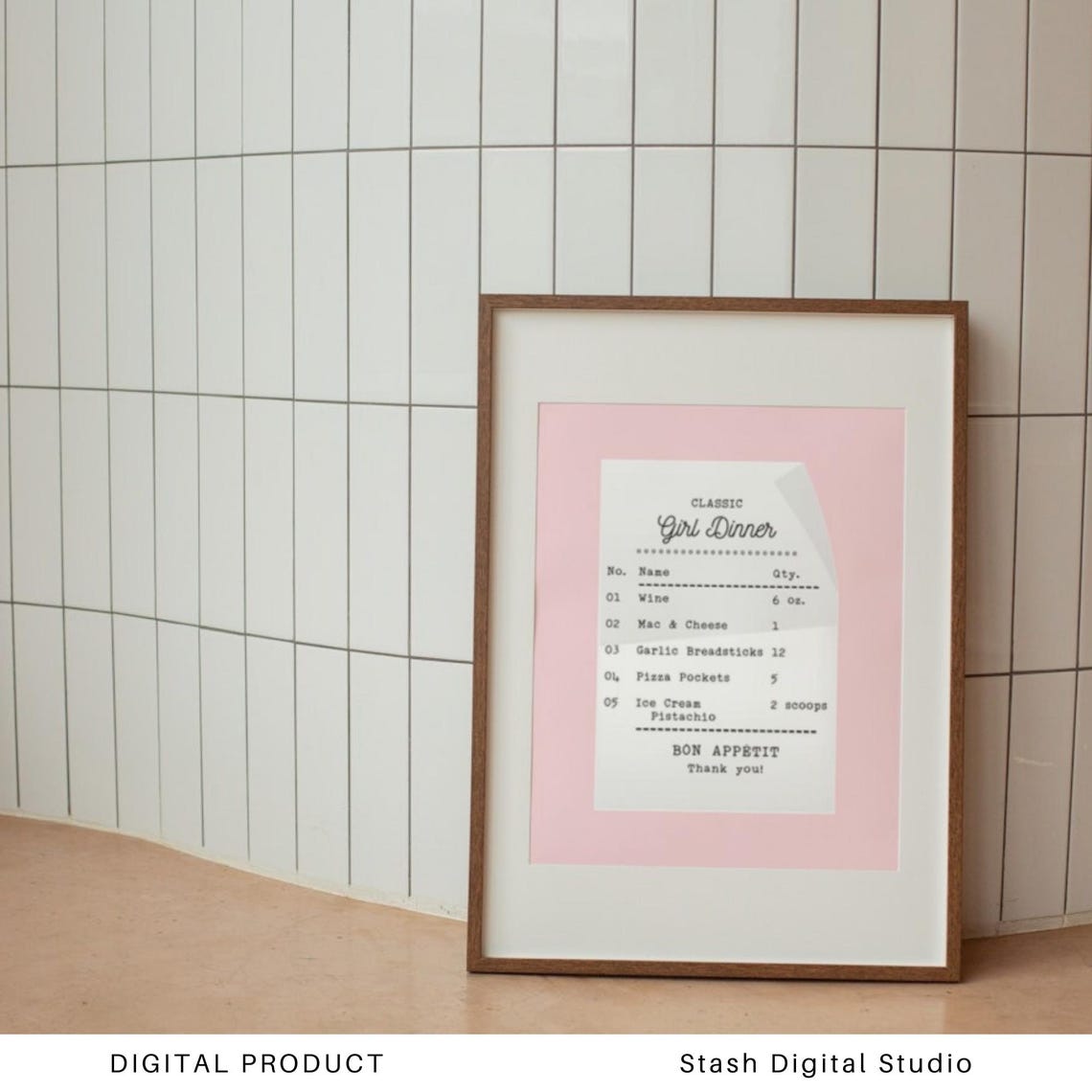 Girl Dinner Guest Check Receipt Pink Trendy Kitchen Decor Poster - Image 2