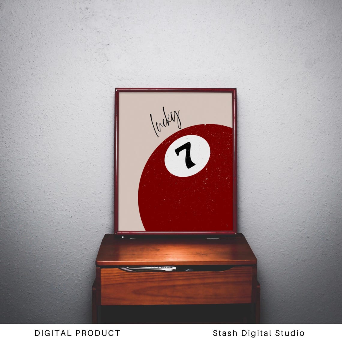 Lucky Number Seven Red Pool Ball Retro Game Room Decor Poster - Image 2