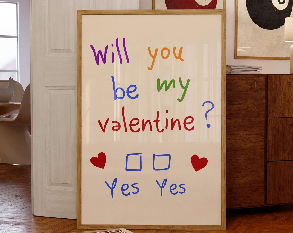 Will You Be My Valentine Quiz Sweet Colorful Hand Lettered Poster