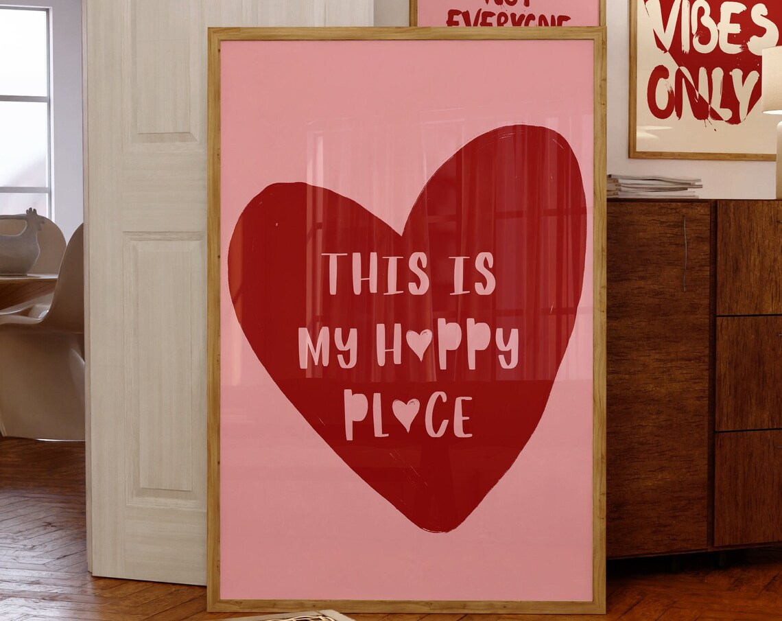 This Is My Happy Place Red Minimalist Poster Print