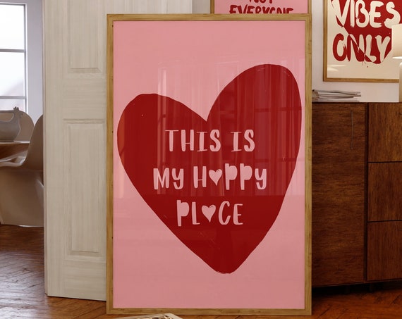 This Is My Happy Place Red Minimalist Poster Print
