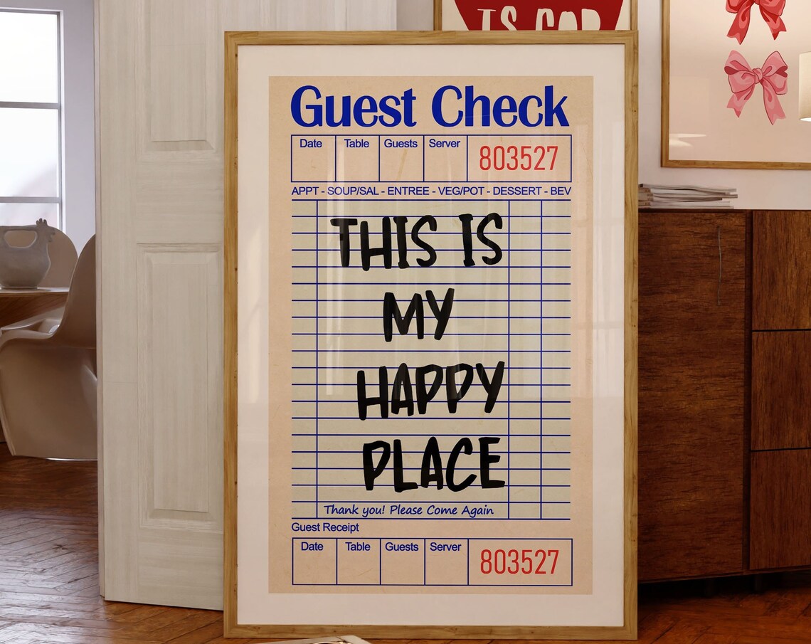 This Is My Happy Place Guest Check Vintage Diner Quote Wall Art