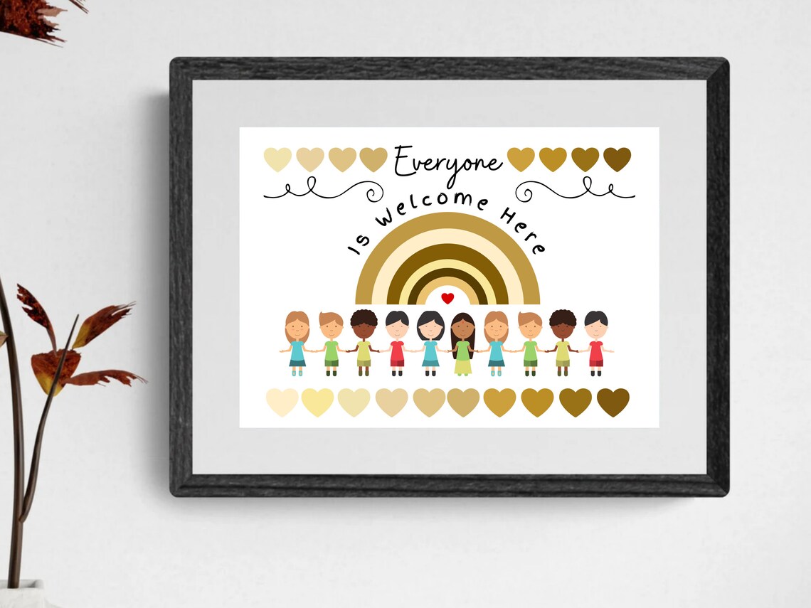 Everyone Is Welcome Here Kids Diversity Rainbow Classroom Poster - Image 3