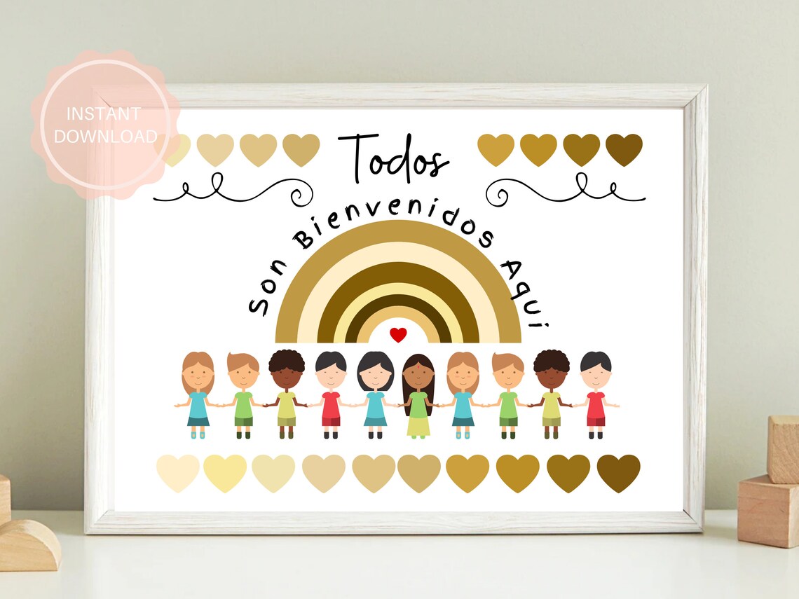 Todos Son Bienvenidos Aqui Spanish Welcome Kids Rainbow Poster - Image 5