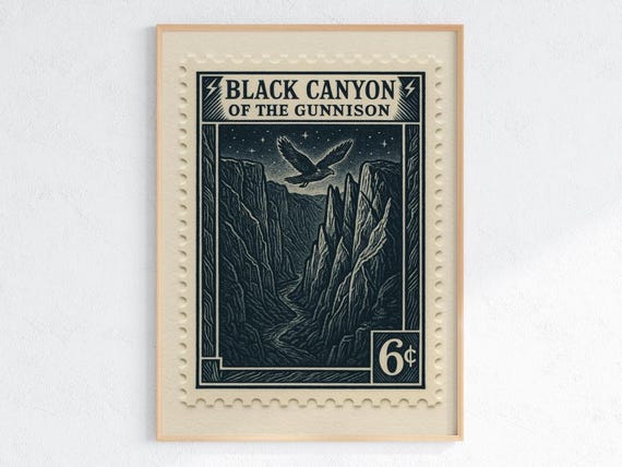 Black Canyon Of The Gunnison Vintage Stamp Art Night Sky Cliff Landscape Print