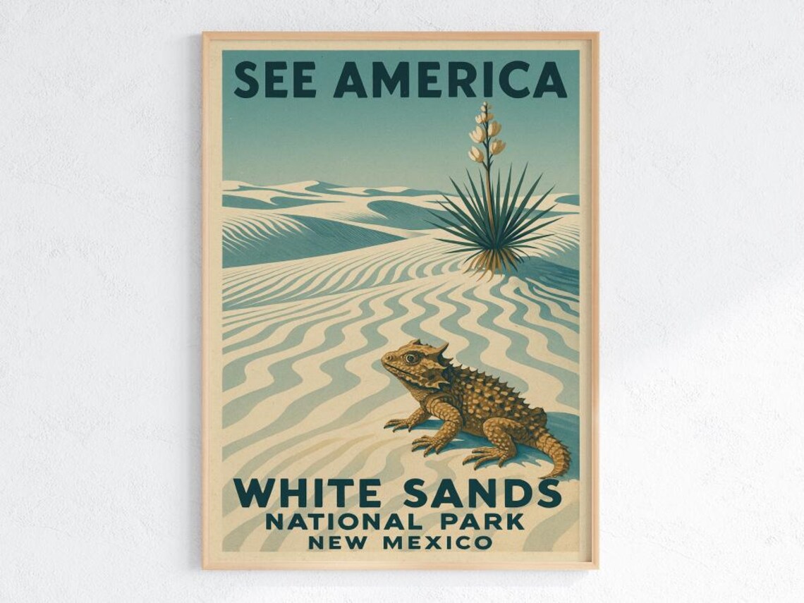 White Sands National Park New Mexico Vintage WPA Style Desert Poster