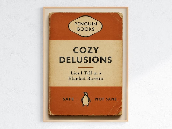 Cozy Delusions Funny Book Cover Parody Orange Penguin Vintage Poster