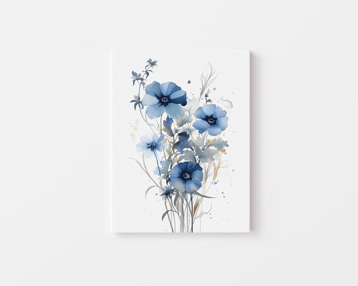 Blue Wildflowers Watercolor Bouquet Delicate Botanical Art Poster - Image 4