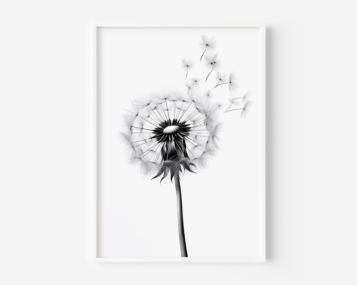 Dandelion Minimalist Black and White Art Print - Image 3