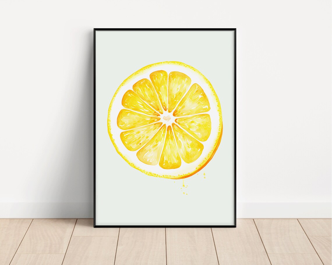 Lemon Fruit Watercolor Kitchen Art Print, Minimalist - Image 2