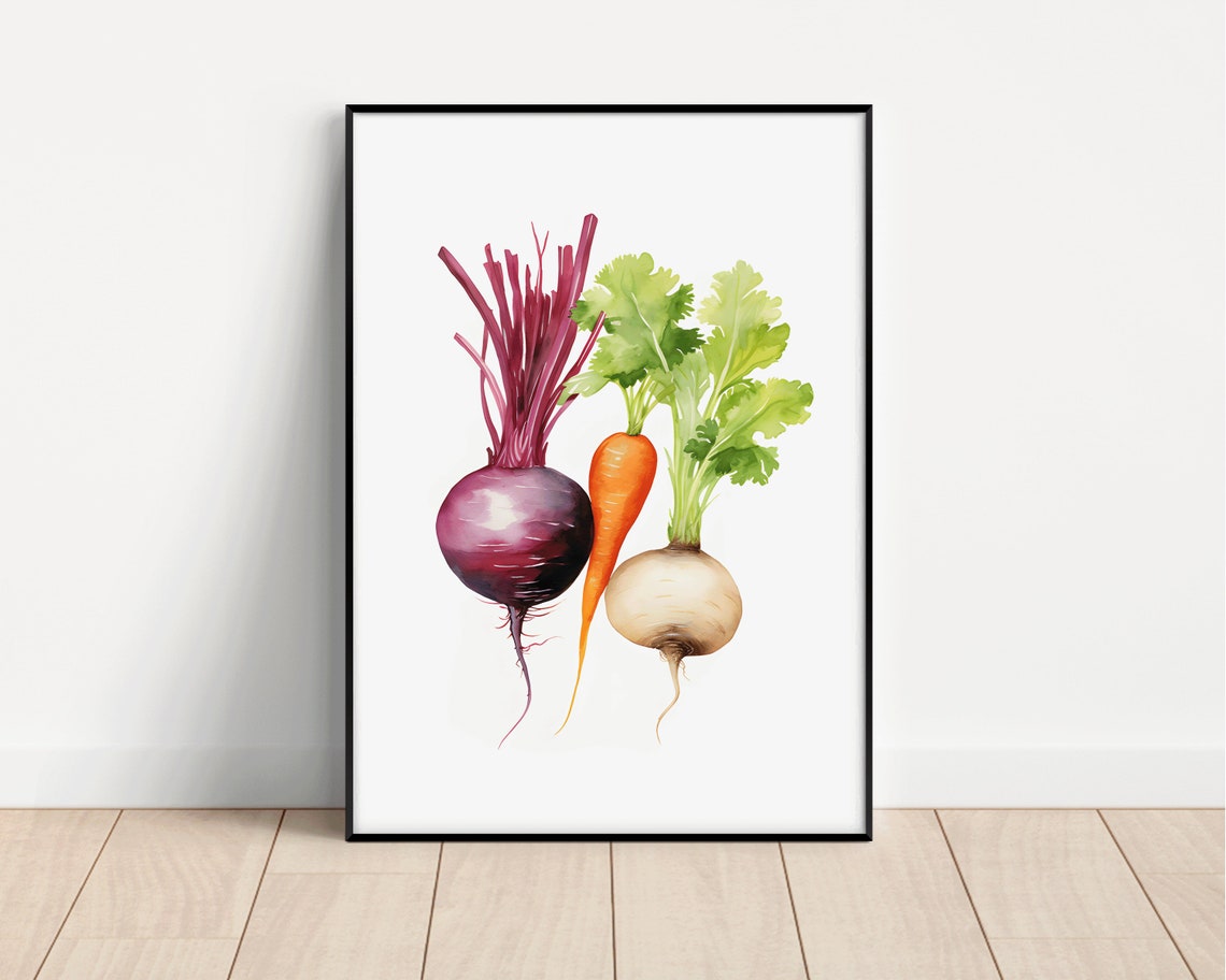 Beetroot Carrot Turnip Watercolor Vegetable Trio Kitchen Art Poster - Image 2