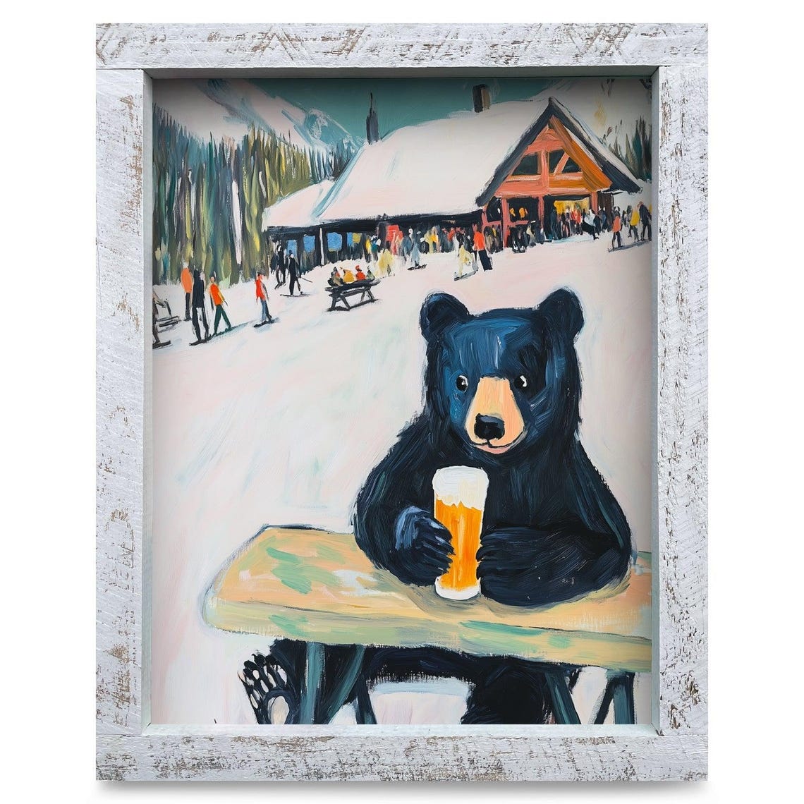 Black Bear with a Beer at a Ski Lodge Apres Ski Winter Poster