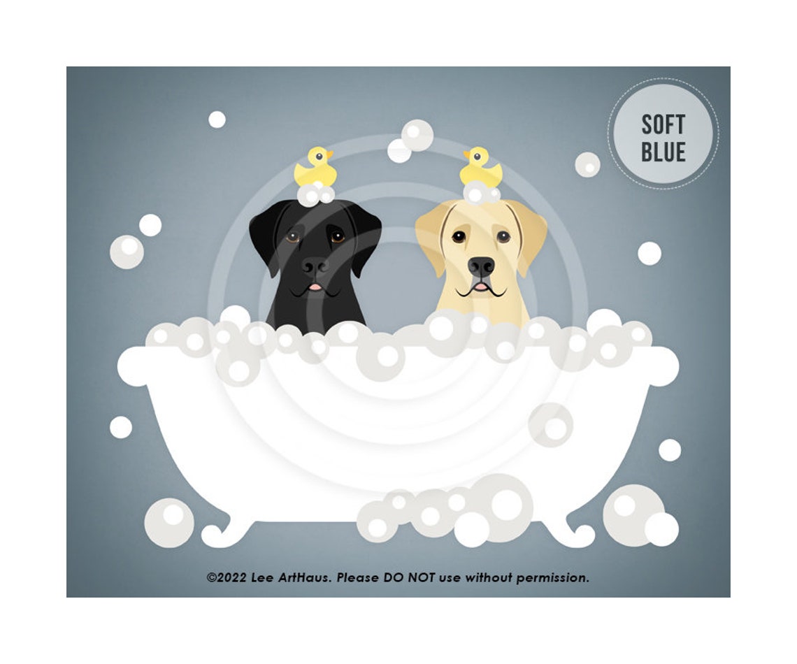 Black Lab And Yellow Lab Bubble Bath Rubber Ducks Cute Dog Art Poster - Image 2