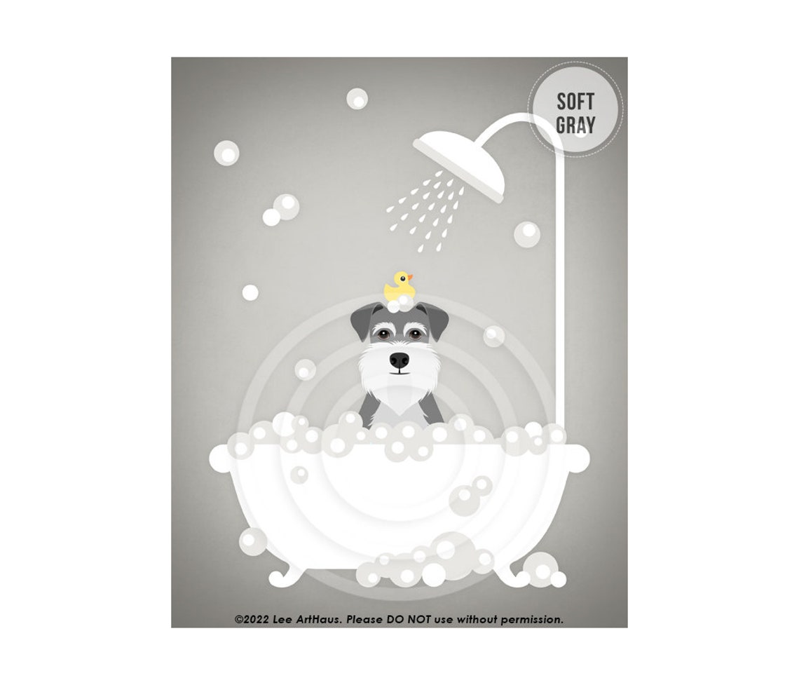 Schnauzer Bubble Bath Shower Rubber Ducky Bright Teal Bathroom Poster - Image 3