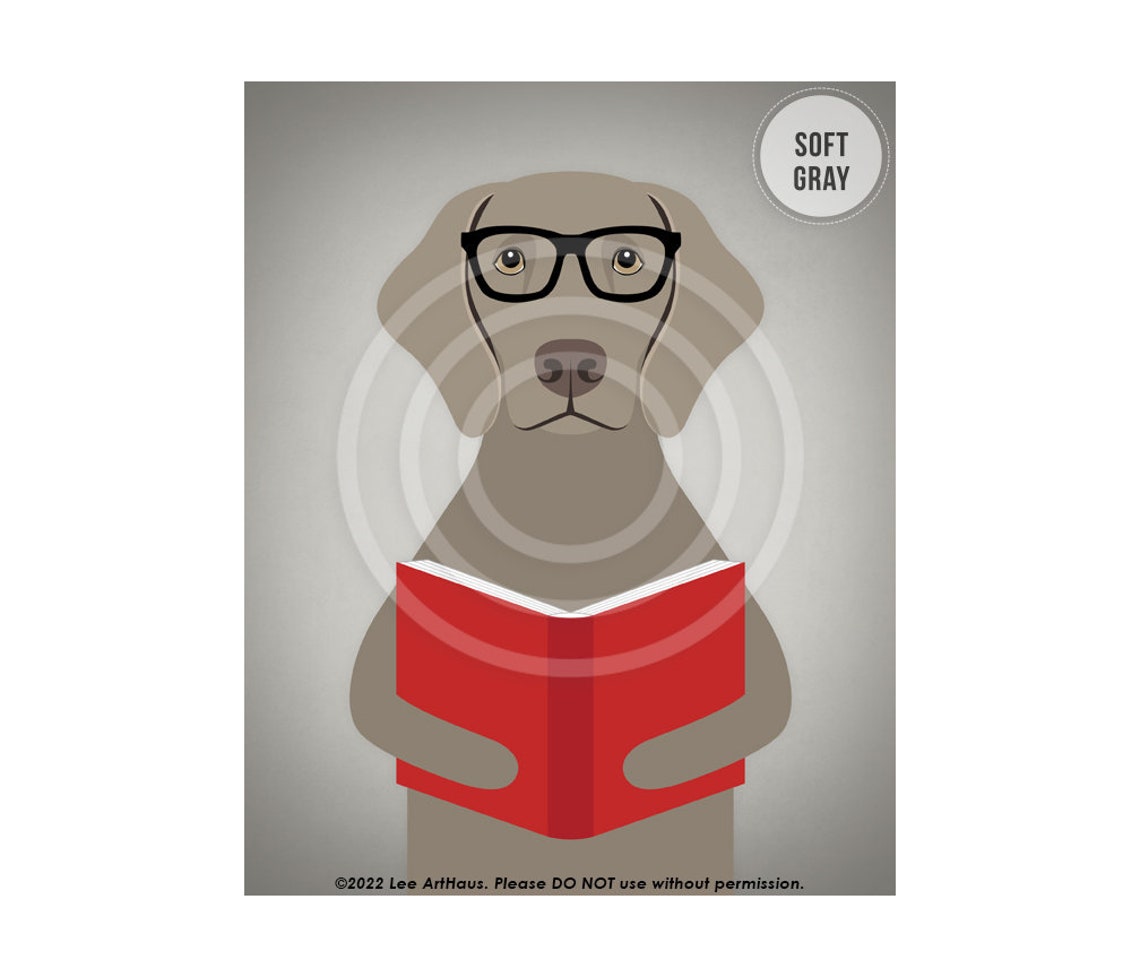 Weimaraner Wearing Glasses Reading a Red Book Funny Dog Poster - Image 3