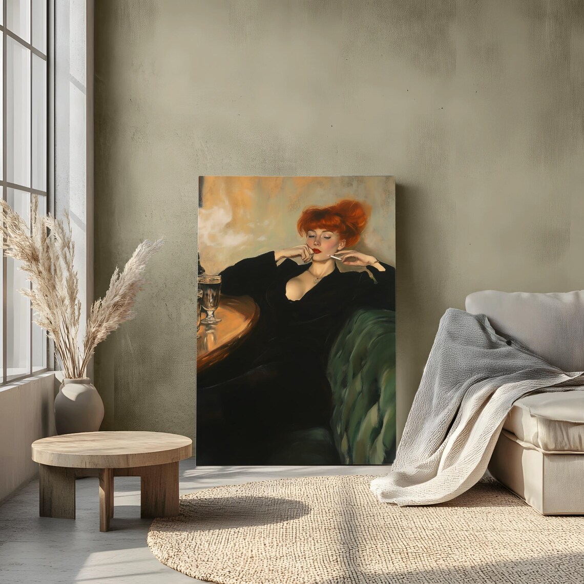 Women Smoking Vintage Abstract Painting - Image 3