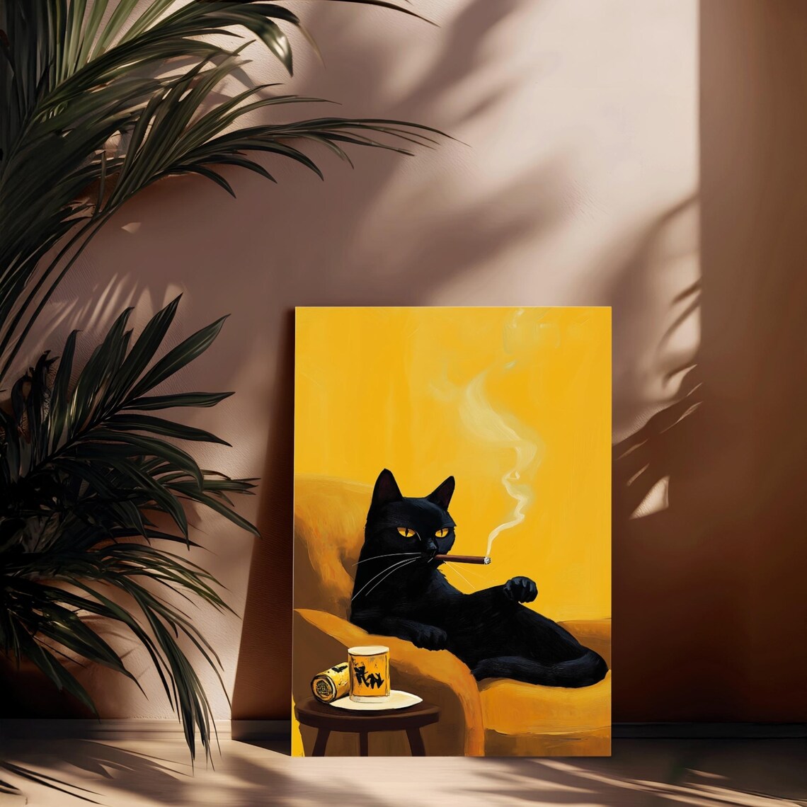 Black Cat Smoking, Whimsical Cat Portrait - Image 2