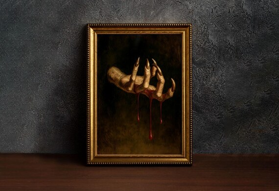 Halloween Gothic Demon Hand Wall Art Creepy Horror Artwork Dripping Blood Decor Dark Macabre Poster