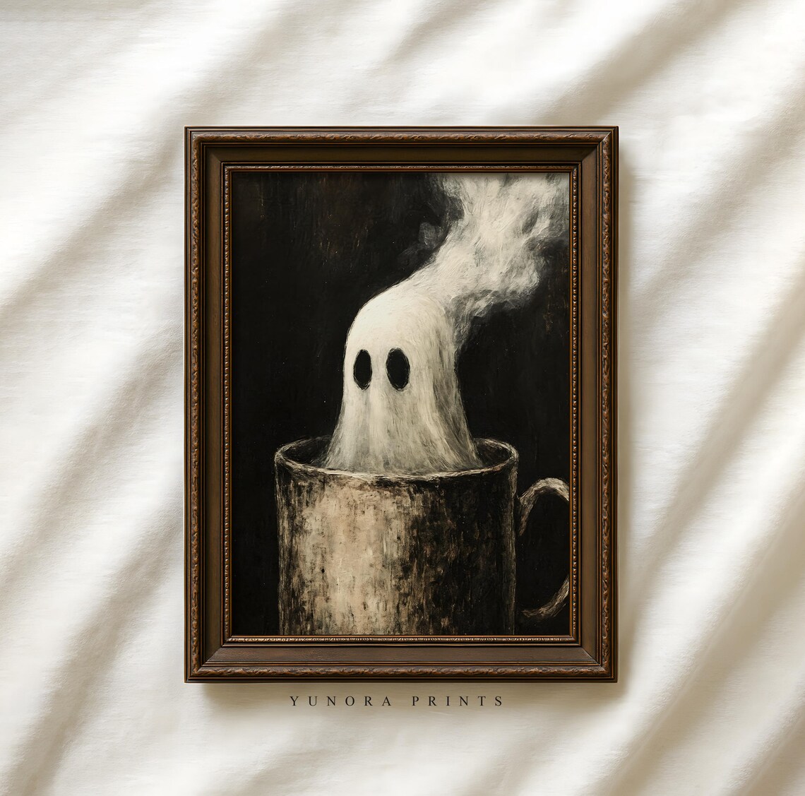Cute Ghost Rising From Coffee Cup Cozy Spooky Halloween Poster