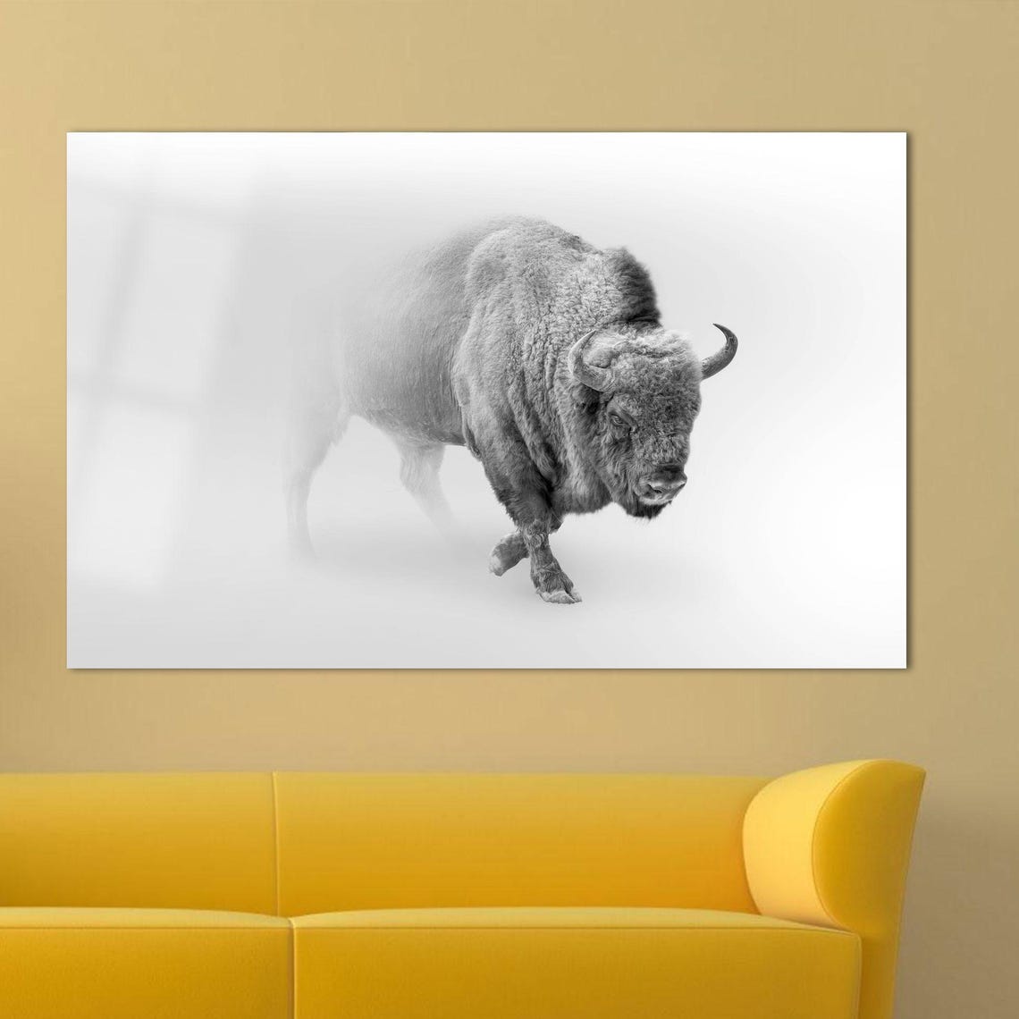 Bison Walking Through Thick Fog Minimalist Wildlife Art Poster - Image 2