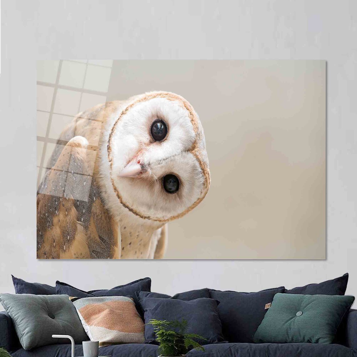 Cream Owl Art Print, Modern Animal Wall Decor - Image 2