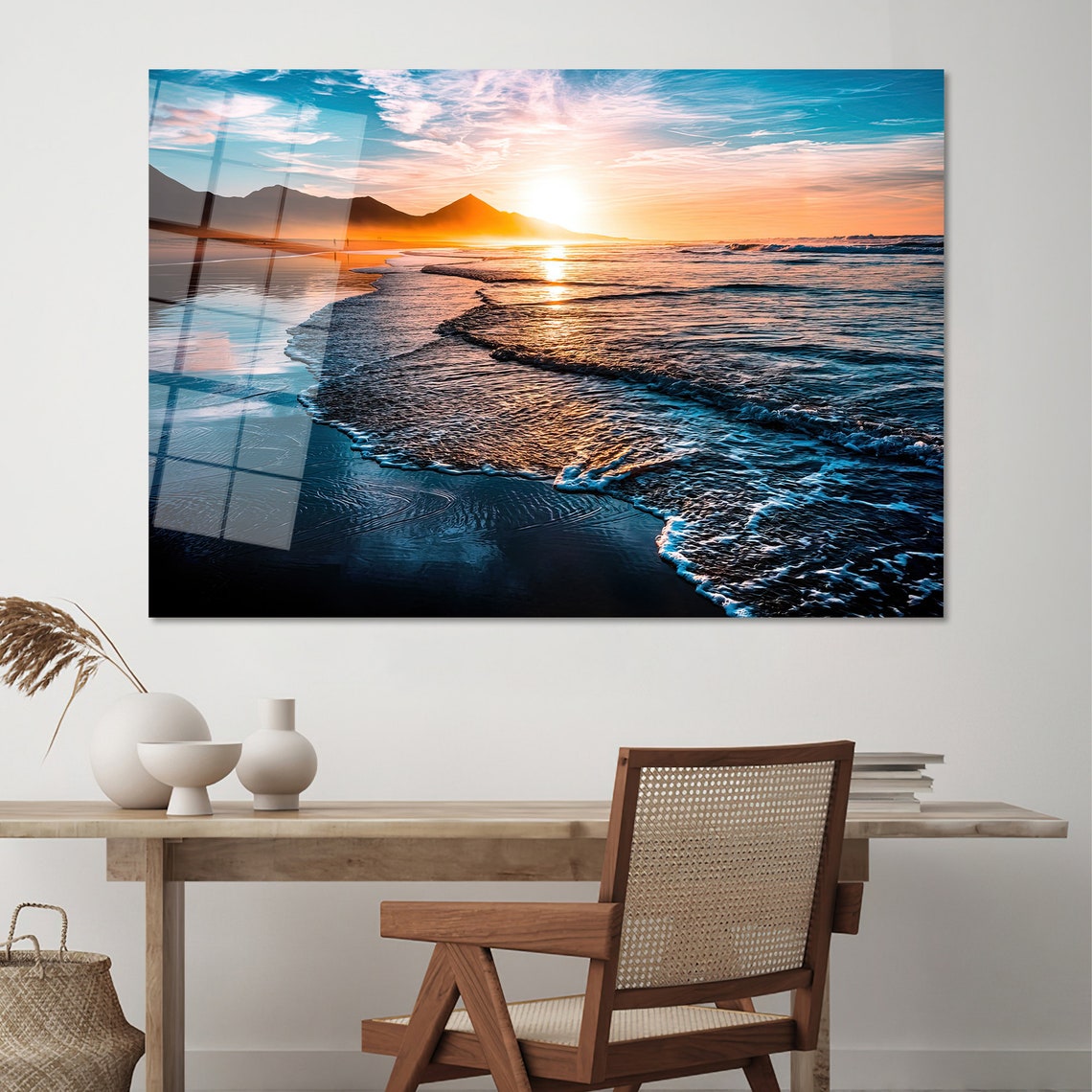 Ocean Sunset Waves Mountain Coast Golden Seascape Photography Poster - Image 2