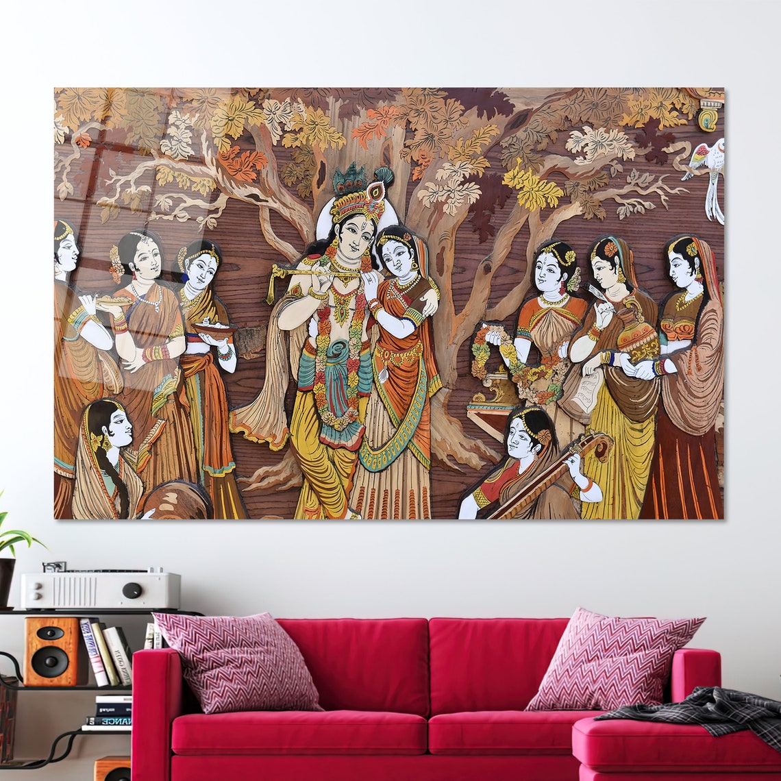 Radha Krishna Art Reproduction Art Hindu Printed 3d Art Tempered Glass Wallpaper Panels Framed Wall Art Living Room Wall Art - Image 2