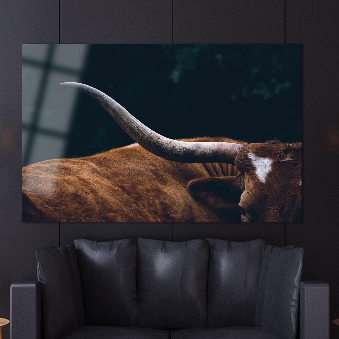 Texas Longhorn Horn Close-Up On Moody Dark Western Art Poster - Image 2