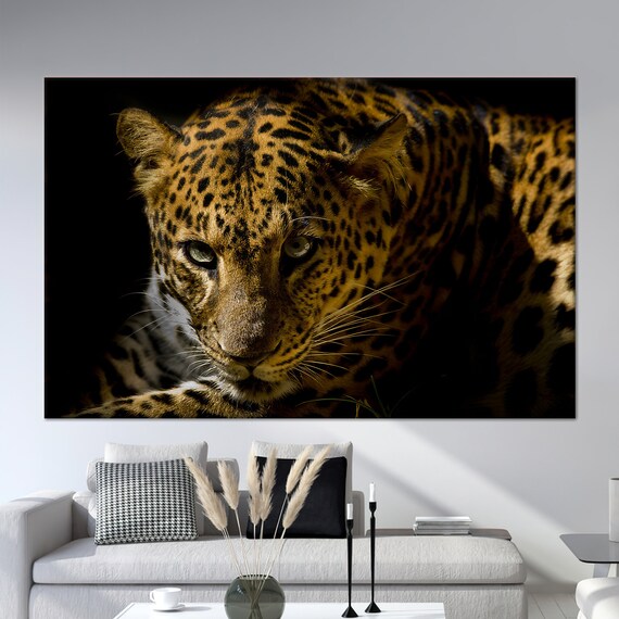Leopard Close Up Intense Gaze Dark Wildlife Photography Art Poster