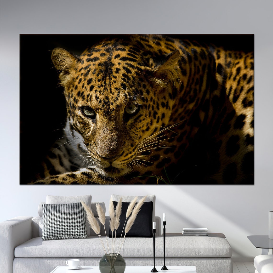 Leopard Close Up Intense Gaze Dark Wildlife Photography Art Poster