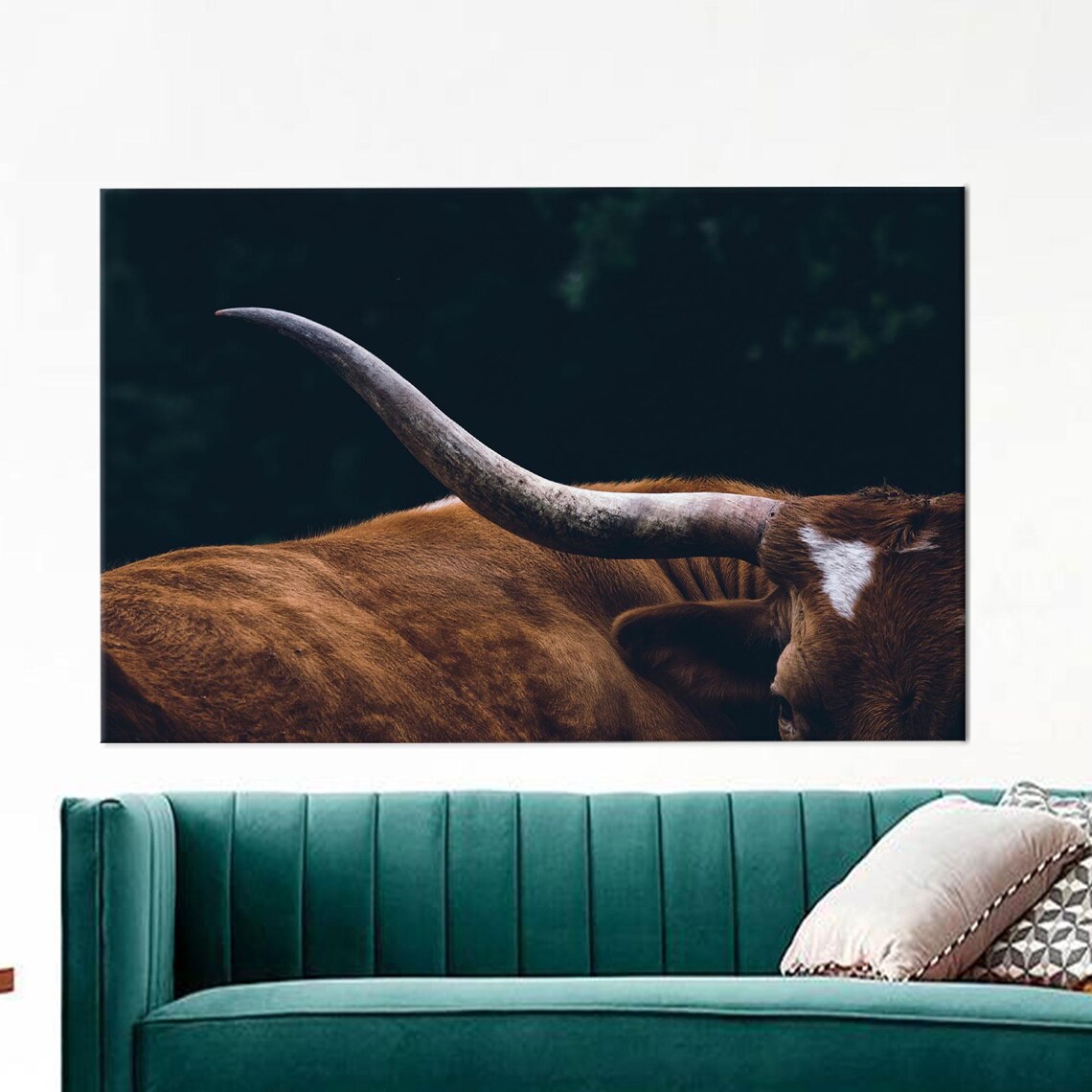 Texas Longhorn Horn Close-Up On Moody Dark Western Art Poster