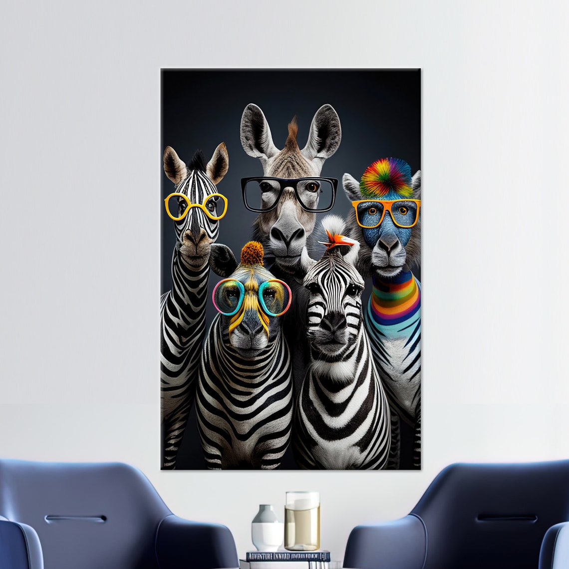 Zebras Wearing Colorful Glasses Funny Animal Portrait Whimsical Poster