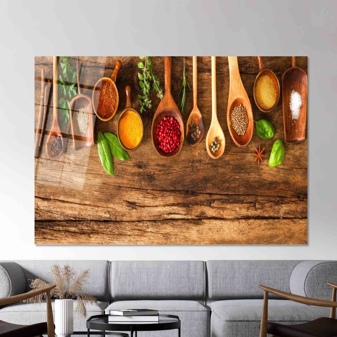 Colorful Spices in Wooden Spoons Rustic Kitchen Decor Wall Poster - Image 2