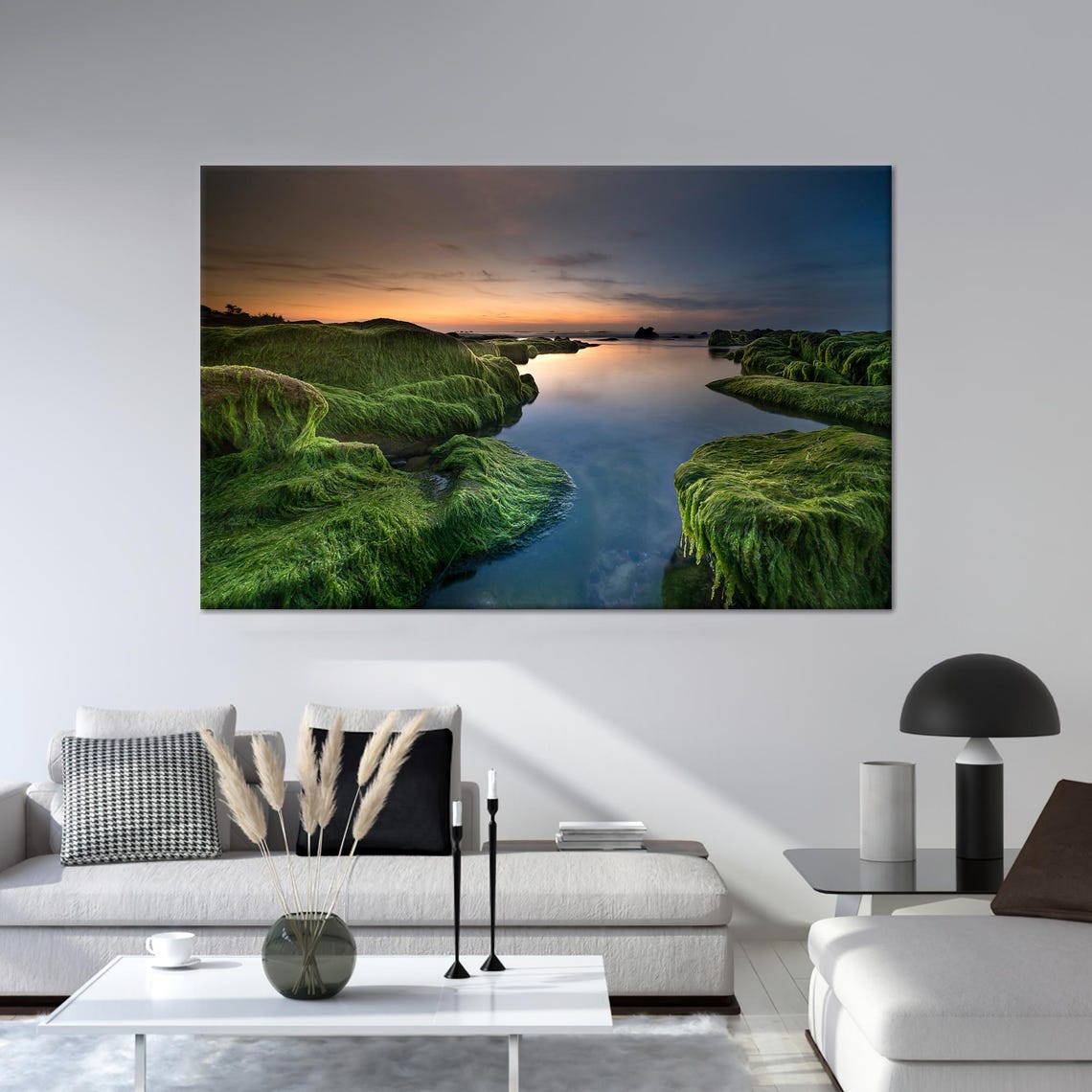 Green Algae Decor Wall Decoration Large Wall Art Nature Landscape Glass Wall Landscape Artwork Sunset Art Decor Large