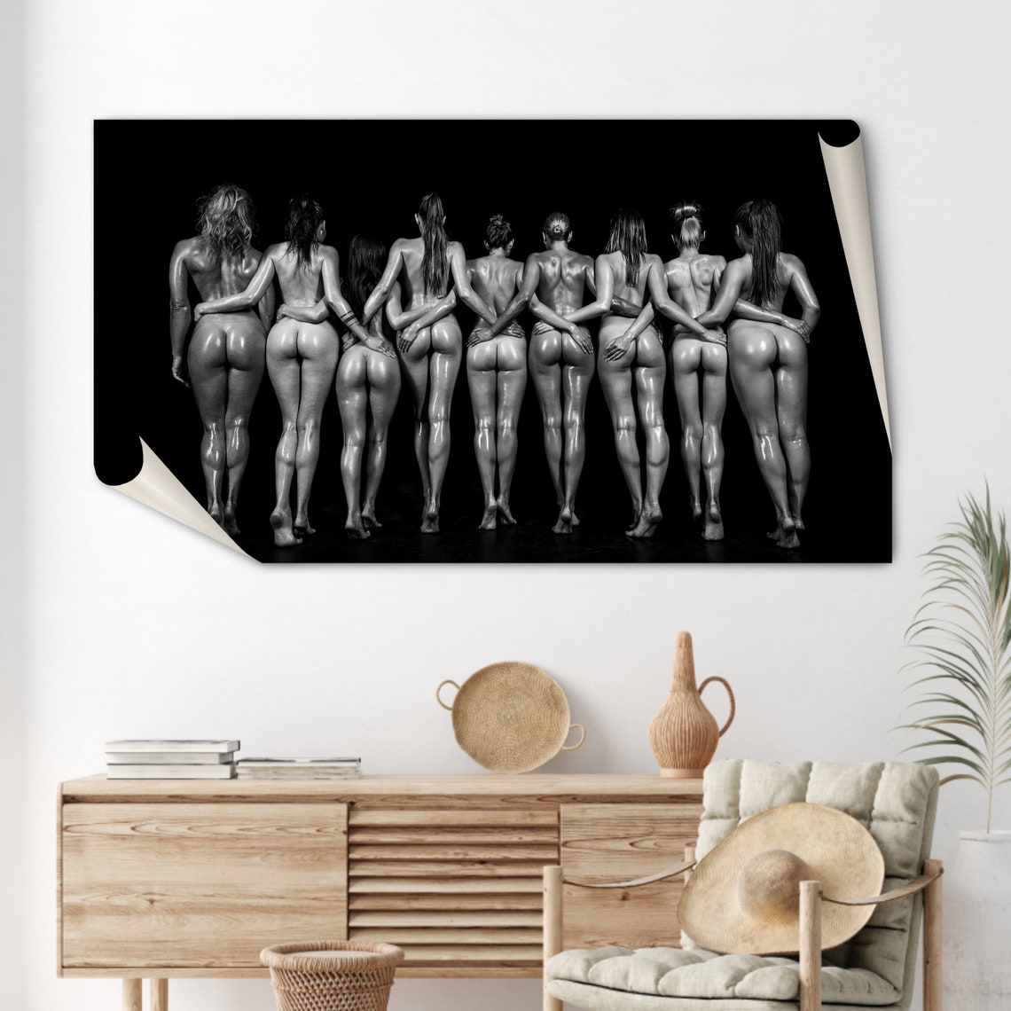 Nine Nude Women Back View Black and White Fine Art Photo Poster - Image 2