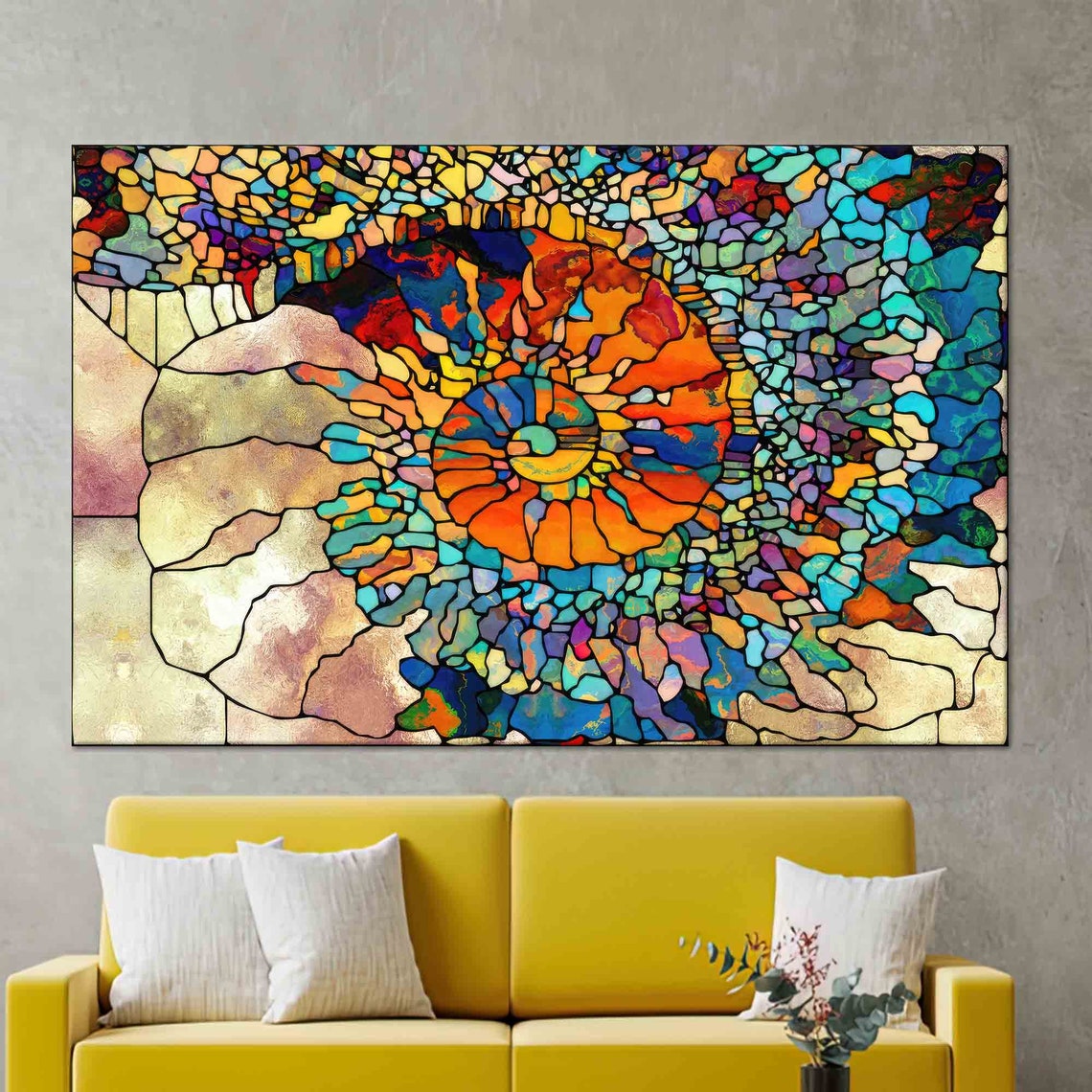 Stained Glass Mosaic Butterfly Abstract Colorful Artwork Poster