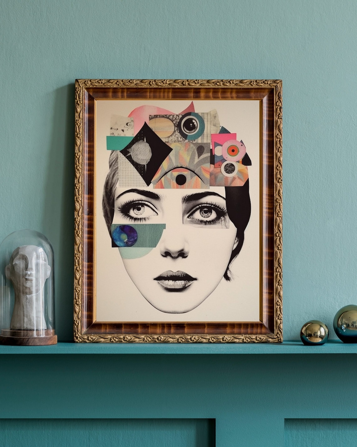 Surreal Collage Woman Face Colorful Fragments Modern Art Poster