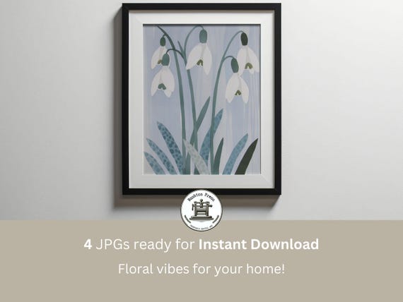 Snowdrops Floral Print Baby Blue Nursery Botanical Art Set