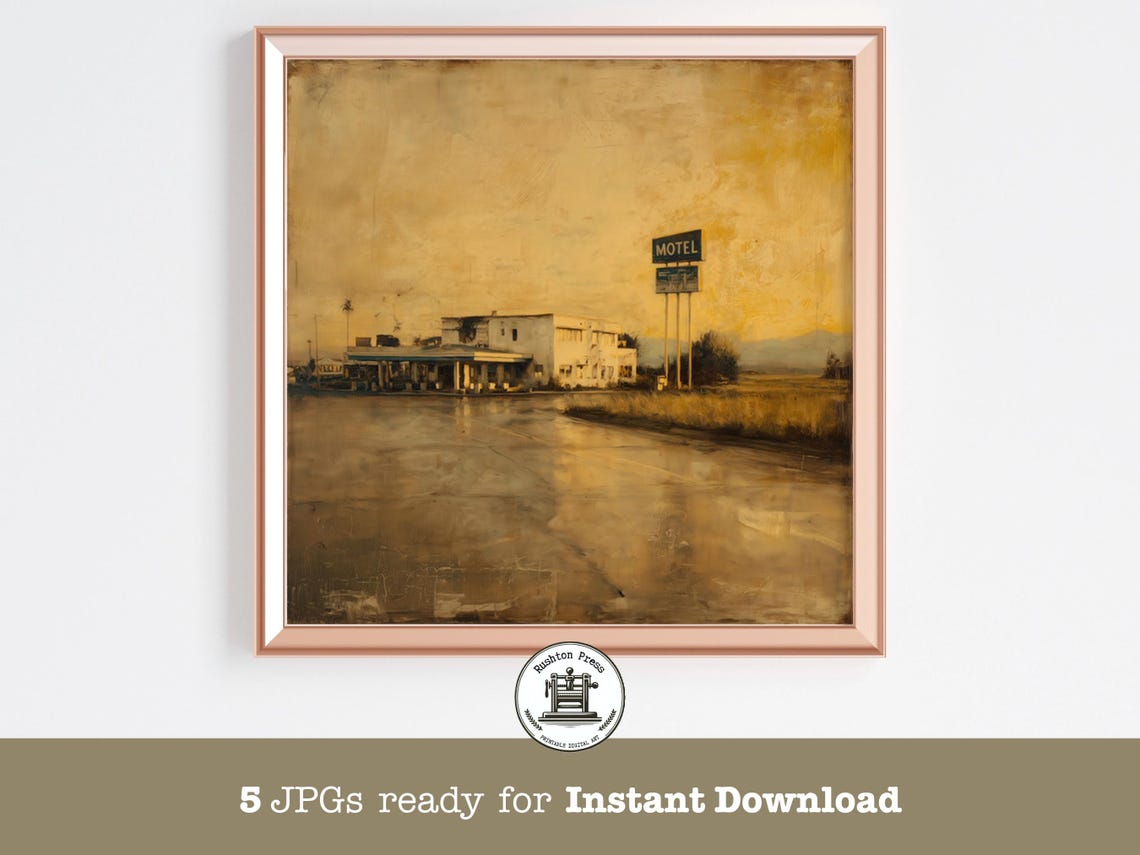 Abandoned Roadside Motel Golden Hour Sign Nostalgic Art Print