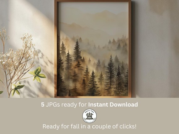 Misty Fall Forest Art Print Soothing Autumn Colors