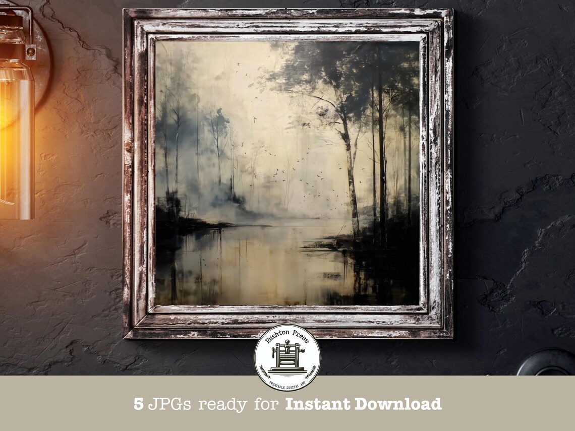 Moody Misty Forest Wetland Painting Dark Atmospheric Art Poster