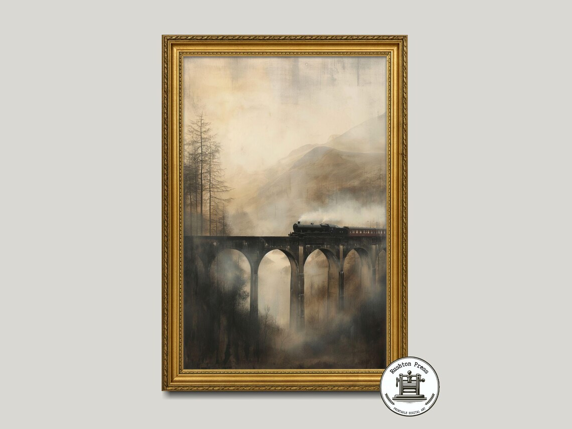 Vintage Scottish Viaduct Painting Landscape Art Print
