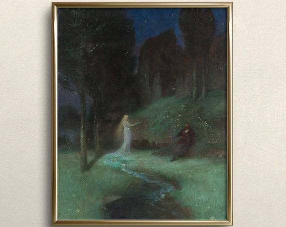 Moonlit Forest Ghostly Apparition Vintage Dark Fairytale Painting Art Print