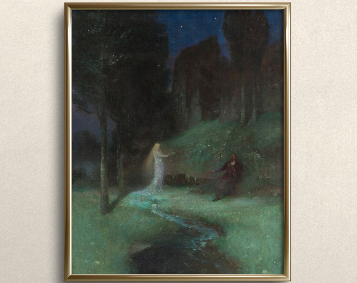 Moonlit Forest Ghostly Apparition Vintage Dark Fairytale Painting Art Print