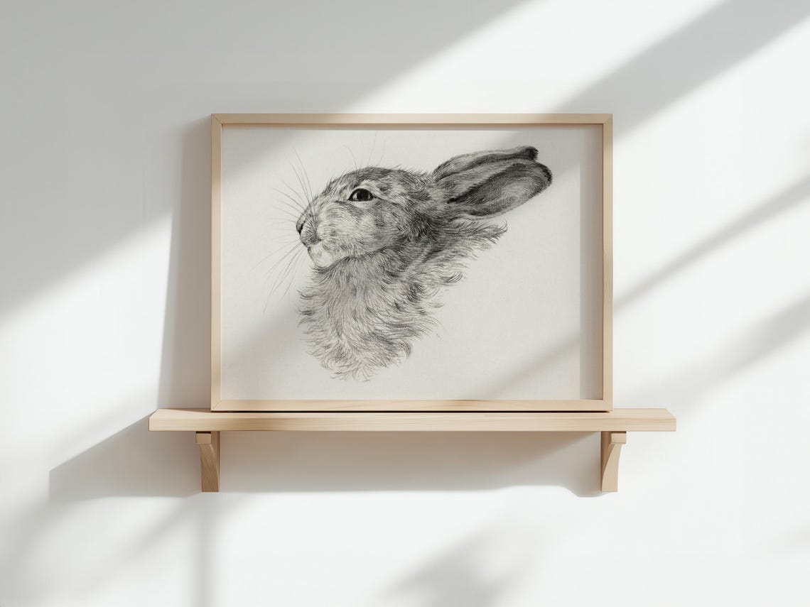 Hare Head Fine Line Drawing Vintage Rabbit Sketch Art Study Poster