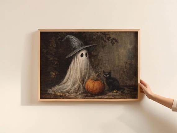 Vintage Halloween Print Black Cat Dark Academia