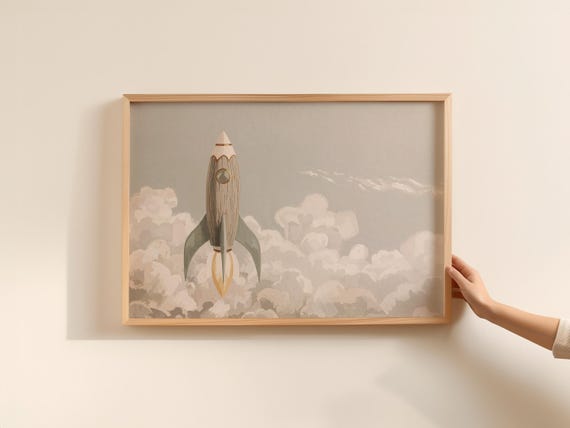 Rocket Nursery Print Muted Palette Wall Art