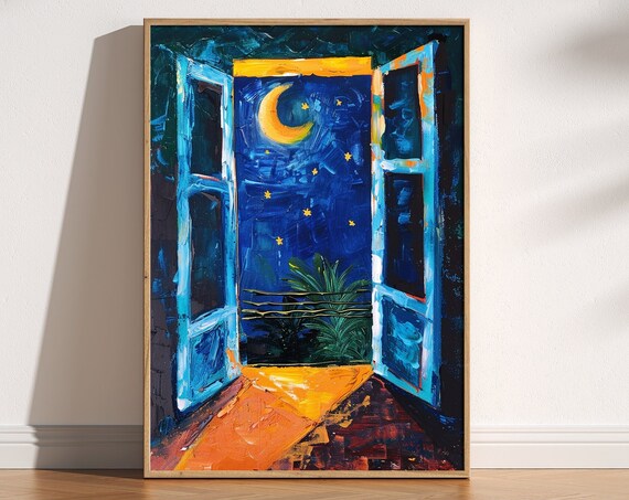 Open Window Henri Matisse Print Henri Matisse Style Fauvism Painting Modern Exhibition Print Night Sky Moon Celestial Retro Vintage